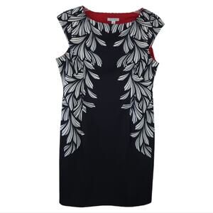 London Style Collection Sheath Dress Black Size 14 Sleeveless Career Red Detail